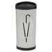 A silver and black triangular Alba umbrella stand.