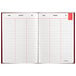 An At-A-Glance red daily reminder diary with lines on the pages.