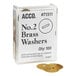 A close-up of a box of Acco gold brass washers.