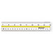 A clear plastic Westcott ruler with yellow and red tinted highlights.