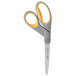 A close-up of Westcott scissors with gray and yellow handles.