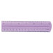 A close-up of a purple Westcott ruler with numbers and a straight line.