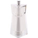 A close-up of a white Chef Specialties Kate acrylic salt mill with a lid.