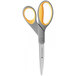 A pair of Westcott scissors with grey and yellow handles.