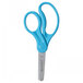 A close-up of a box of Westcott stainless steel kids scissors with blue handles.