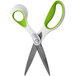 A pair of Westcott scissors with white and green handles.