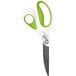 A pair of Westcott scissors with white and green bent handles.