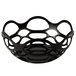 A black basket with an open weave design.