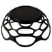 A black plastic open weave basket with a lid on top.