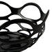 A black basket with an open weave design.