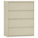 A beige metal file cabinet with four drawers.