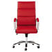 A red leather Alera office chair with chrome legs.