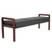 An Alera black bench with wooden legs.