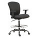 A black Alera office stool with adjustable arms and a black swivel base.