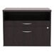 An espresso Alera file cabinet with two drawers and silver handles.