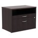 An espresso Alera file cabinet with two drawers.