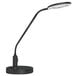 A black desk lamp with a round light and base.