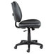 An Alera black leather office chair with black wheels and a black cushion.