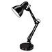 A black desk lamp with an adjustable arm and white shade.