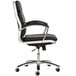 a black office chair with chrome legs