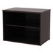 An espresso Alera low storage cabinet with two shelves inside.
