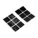 A set of black square indoor fastener pads on two sheets.
