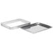 A white rectangular Baker's Mark sheet cake pan with a silver extender lid.