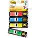 A package of 3M Post-It assorted primary color page flags with a yellow dispenser.