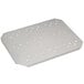 A stainless steel metal plate with holes.