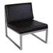 An Alera black leather armless chair with silver metal legs.