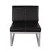 A black leather Alera Ispara cube chair with silver legs.