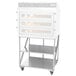 A stainless steel Doyon equipment stand with two undershelves holding a large white oven.