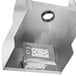 A silver rectangular stainless steel shelf with a hole in it.