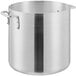 A large silver aluminum stock pot with handles.