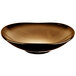 A white bowl with a brown rim.