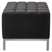 A black square Alera ottoman with silver legs.