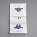 A white plastic deli saddle bag with a blue logo.