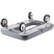 A gray rectangular Metro Mightylite pan carrier dolly with black wheels.