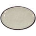 An oval white Elite Global Solutions melamine plate with a black rim.