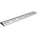 A long silver metal Hatco curved strip with three holes.