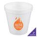 A Dart white foam food container with a Holten Coffee logo in orange.