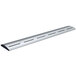 A silver metal curved strip with holes.