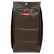A brown Rubbermaid janitor cart bag with a red label.