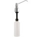 A white soap dispenser with a black pump and handle.