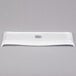 An American Metalcraft white porcelain rectangular serving platter with a curved edge and logo on it.