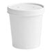 A plain white 16 oz. double poly-coated paper food cup with a vented paper lid.