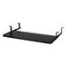 A black rectangular Alera underdesk shelf with metal hooks.