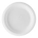 A white Eco-Products compostable sugarcane paper plate with embossed text.