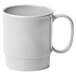 A white Cambro polycarbonate mug with a handle.