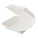 A white Eco-Products compostable 3-compartment takeout container with an open lid.